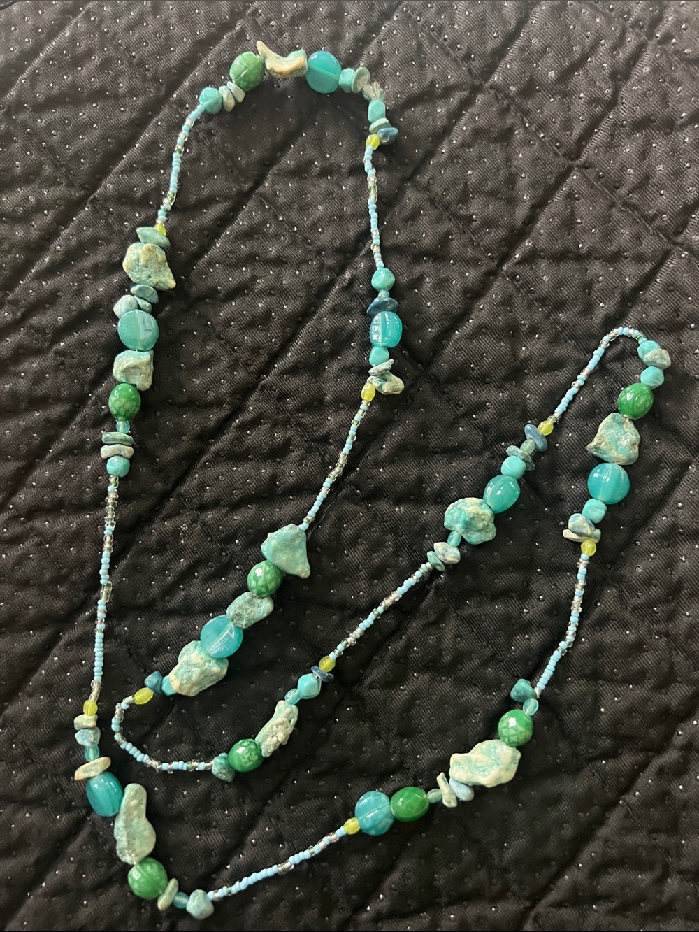 Southwestern Chunky Turquoise Stone & Green Agate Multi-Wrap Statement Necklace